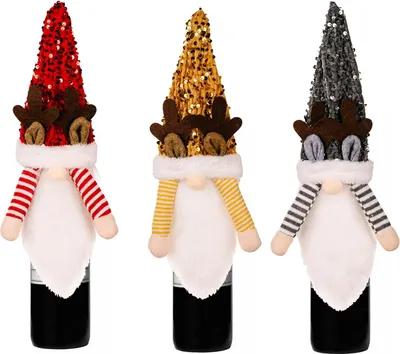 Image de 3 housses pour bouteilles de vin de Noël, elfes