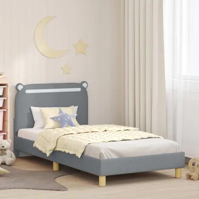 Produktbild von "Schlussverkauf" Einzelbett 1 PLACE - KinderBettgestell einzel - mit Kopfteil - Hellgrau 80x200 cm Stoff C2879