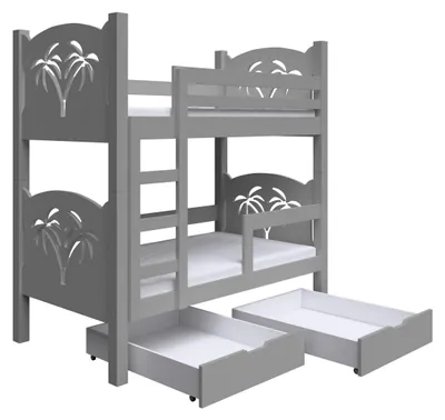 Produktbild von Masseno Etagenbett LEONE 80x180 cm mit Schublade, Rausfallschutz, Kinderbett mit Leiter für Mädchen und Jungs, Stockbett, Grau