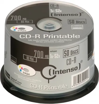 Produktbild von Intenso 1801125 1x50 Intenso CD-R 80 / 700MB 52x Speed, printable, scr. res.