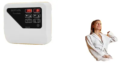 Immagine prodotto di Regolatore per stufa da sauna a parete, adatto per 3-9 kW, materiale ABS, intervallo di temperatura 40-105 °C, tensione 380 V-415 V, dimensioni 26 x 24 x 7 cm
