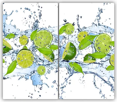 Produktbild von Tulup Glas-Herdabdeckplatte - 2x30x52cm - Glaskeramikkochfeld-Abdeckung Spritzschutz Zweiteilig Limetten und Wasser