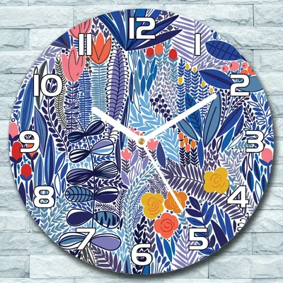 Produktbild von Wanduhr aus Glas Rund fi 30 Blaue Wildblume Quarz Deko Schlafzimmer Büro