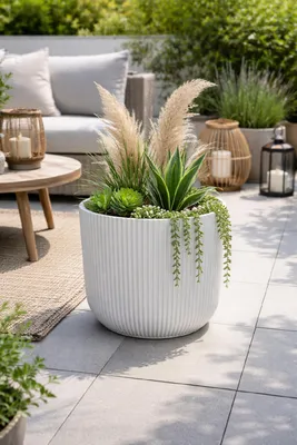 Produktbild von Blumentopf - rund Milly Innen- und Außenbereich Pflanzgefäß Pflanztopf aus Kunststoff 391 mm Farbe Weiß