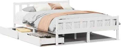Zdjęcie produktu dla vidaXL Łóżko z litego drewna bez materaca białe 160x200 drewno sosnowe