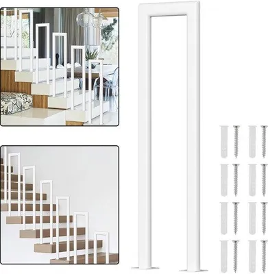Productafbeelding van Elliptische, U-vormige stalen trapleuning, 100 cm, wit, voor trappen, staal