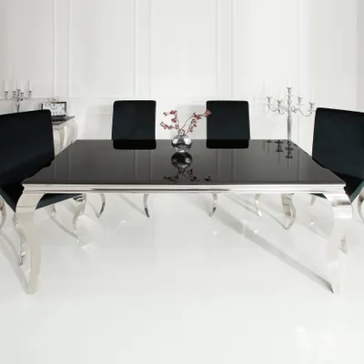 Obrázek produktu pro Barokní designový jídelní stůl MODERN BAROCK 200cm černý jídelní stůl nerezová deska z opálového skla