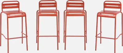 Produktbild von sweeek - 4er-Set Garten-Barhocker mit Lehne aus Stahl - Terrakotta