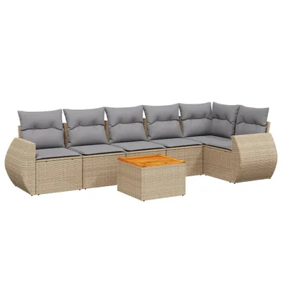 Produktbild von 7-tlg. Garten-Sofagarnitur mit Kissen Beige Poly Rattan