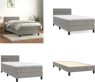 Imagen del producto de vidaXL Base de cama con somier y colchón, gris claro, 90x200 cm, terciopelo - Base de cama con somier - Bases de cama con somier - Cama - Muebles de dormitorio