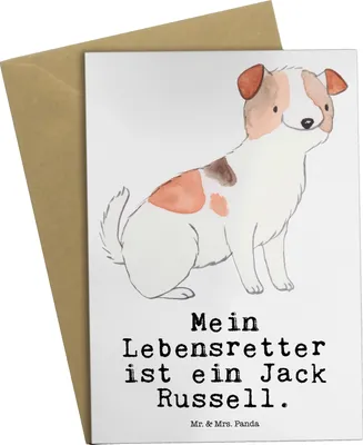 Produktbild von Mr. & Mrs. Panda spruchkarte Jack Russel Terrier Lebensretter - Weiß - Geschenk, Grußkarten, weihnachtskarten, einladungskarten, osterkarte, hochzeitskarten, babykarte