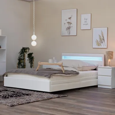 Produktbild von HOME DELUXE - LED Bett NUBE mit Schubladen 140 x 200 Weiß, inkl. Lattenrost
