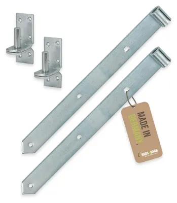 Produktbild von HAUS&DACH Ladenband Set 300 mm, Kloben Ø10 mm weit zum Anschrauben, blau verzinkt - Torband / Türband für Gartentor, Holztor & Fensterladen