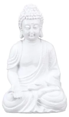 Produktbild von Buddha-Figur, Polyresin, wetter- und frostbeständig, Gartendekoration, H x B x T: 30 x 19,5 x 12 cm, für drinnen und draußen, weiß