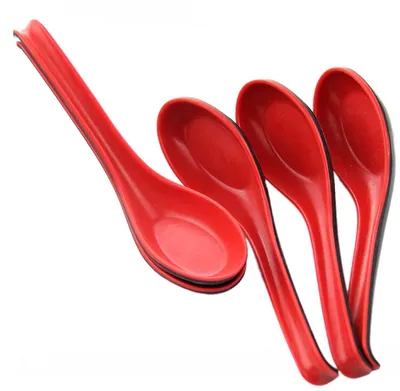 5 asiatische Suppenlöffel aus Kunststoff, rot/schwarz, 17 cm