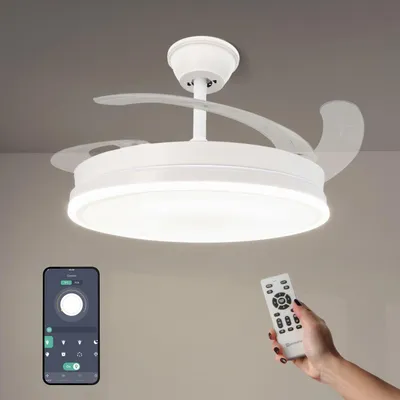 Image de Ventilateur de plafond LED, blanc, modèle Olga, avec télécommande, moteur DC, 6 G