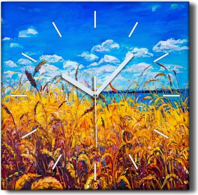 Produktbild von Coloray Hodiny Unikátní 30x30 cm Tiché hodiny Pro obývací pokoj a kuchyň Nástěnné hodiny Plátno Černé ručičky hodin - Wiese Wheat Sky