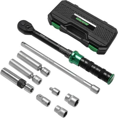 Immagine prodotto di Set di 9 candele di accensione, completo di chiave dinamometrica da 60 Nm, con attacco da 3/8 di pollice, inclusi adattatori e prolunga