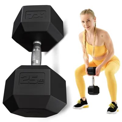 Produktbild von TREX SPORT Hexagon Gusseisen Kurzhanteln TX-250RD | gummierte Hanteln 25 kg mit verchromtem Griff | Krafttraining Dumbbells rutschfest, bodenschonend