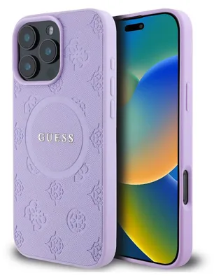 Obrázok produktu pre Guess Saffiano pivonkový kryt s klasickým logom a MagSafe na iPhone 16 Pro (GUHMP16LPSAPSMEU) - fialový