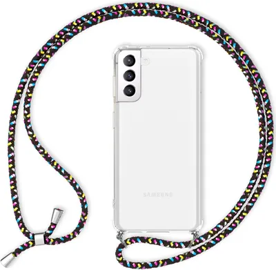 Produktbild von NALIA Klare Handy Hülle mit Kette für Samsung Galaxy S21, Band Case Kordel Cover Schwarz Bunt