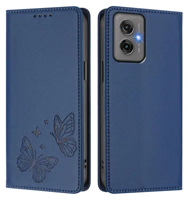 Produktbild von Lederhülle für Motorola Moto G55, Schmetterling Prägung Leder Brieftasche Schutzhülle mit Ständer Dunkelblau
