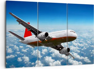Produktbild von Bild auf Leinwand - Leinwandbild - Passagier Flugzeug Motoren Wolken - 105x70cm - Wand Bild - Wanddeko - Leinwanddruck - Bilder - Kunstdruck - Leinwand bilder - Wandkunst - CE105x70-0375