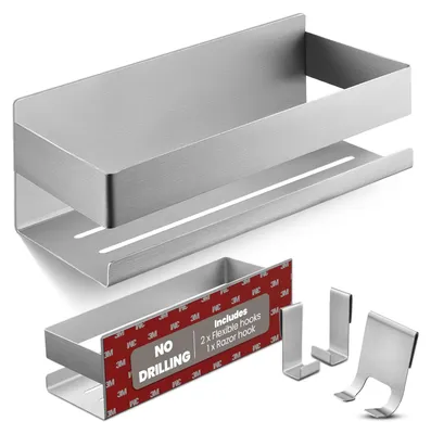 Produktbild von Duschablage ohne Bohren Duschkorb Badregal - 22 x 9 cm - Gebürstet Edelstahl - Selbstklebend für Badezimmer