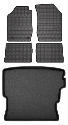 Imagen del producto de Alfombrillas de goma + bandeja de maletero para Renault Thalia I 2000-2006 – juego de 5 piezas, negras, a medida – Wielganizator SolidPRO