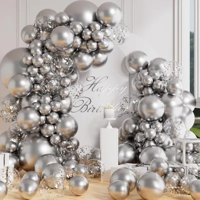 Produktbild von Ballonbogen Set 100 Stück, silberne Konfetti Ballons, für Hochzeit, Geburtstag, Halloween, Party Dekoration