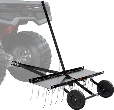 Image de VEVOR Scarificateur à tirer, Scarificateur à tirer 40 pouces avec 20 dents en acier à ressort, Râteau à gazon à tirer pour véhicules tout-terrain ou tondeuses, Râteau à gazon à tirer avec poignée de levage pour le gazon dans le jardin