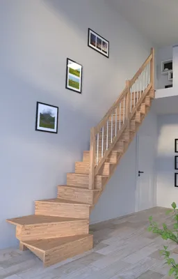 Produktbild von Holztreppe Lindos (Eiche) in  1/4 gewendelter Ausführung rechts-100 cm-rechts-Holz-Edelstahl Geländer-mit Setzstufen