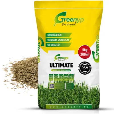 Produktbild von Greenyp® Ultimate I Premium RSM Schattenrasen mit 100% RSM Gräser I 5kg für 200m² I Nachsaat Grassamen Rasensamen Rasensaat Gras für schattige Plätze