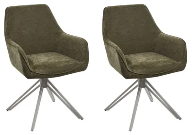 Produktbild von BELIANI Esszimmerstuhl 2er Set Dunkelgrün Stoffbezug Drehbar mit Schwarzen Metallbeinen Armlehnen Modern Drehstuhl Polsterstuhl Wohnzimmer Küche
