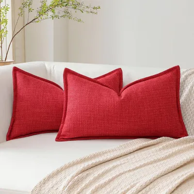 Produktbild von Kissenbezüge 2er Set 30x50 cm Rot Leinenoptik Versteckter Reißverschluss