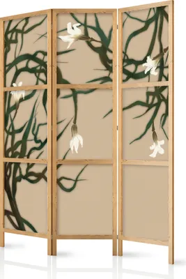 Produktbild von Paravent 135x172 cm 3-teilig einseitig eleganter Sichtschutz Raumteiler Trennwand Raumtrenner Holz Design Motiv Deko Home Office Botanik Abstrakt Natur b-A-10440-bh-a