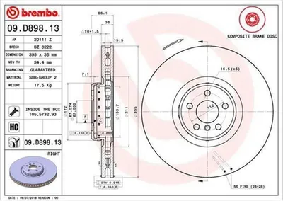 Produktbild von BREMBO Bremsscheibe für BMW 7 (G11, G12) 395mm 09.D898.13