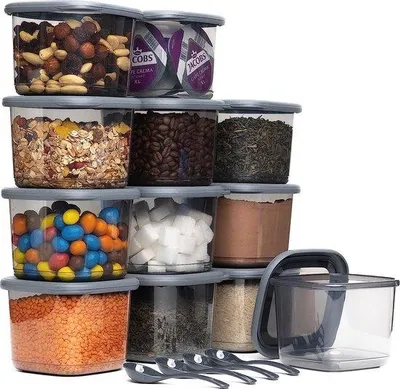 Obrázok produktu pre Sada 12 vzduchotesných nádob Famanu s vekom, bez obsahu BPA, ideálna na müsli, múku a cukor