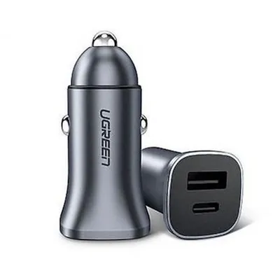 Productafbeelding van Ugreen USB Type-C / USB 24W Power Delivery Quick Charge car charger. gray (30780)