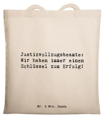 Produktbild von Mr. & Mrs. Panda Shopping Tasche Spruch Justizvollzugsbeamter Erfolg - Transparent - Geschenk, Tote Bag, Laptoptasche, Beruf, Justizvollzugsbeamte, Beutel, Schultasche