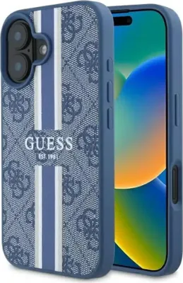 Produktbild von Guess GUHMP16SP4RPSB iPhone 16 6.1" blau hardcase 4G Printed Stripes MagSafe Schutzhülle