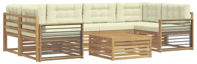 Produktbild von vidaXL Outdoor-Sofagarnitur mit Kissen 7 pcs Weiß und Creme Polyester