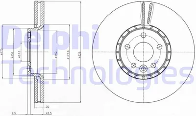 Produktbild von 2x DELPHI Bremsscheibe BG9085 für VOLVO XC60 (156) 52mm 328mm