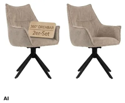 Produktbild von Esszimmerstühle 2er Set Ginosa beige mit Armlehnen & drehbarem Sitz – gepolstert