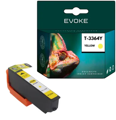 Image de Encres compatibles Evoke pour imprimantes Epson 33XL T3364, couleur jaune, capacité 13 ml, rendement de 940 pages, compatibles avec les modèles Expression Premium XP-530, 540, 630, 635, 640, 645, 830, 900 et 7100