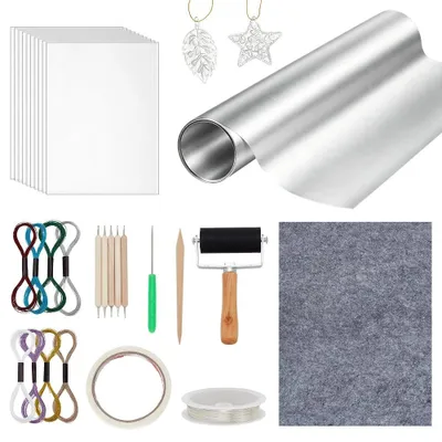 Produktbild von Elzusha – Bastelset aus Aluminiumfolie, 40 cm x 5 m, mit Prägeutensilien