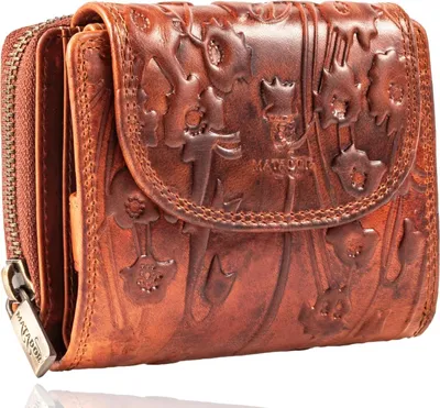 Produktbild von Geldbörse für Damen Portemonnaie Echt Leder Geldtasche mit em RFID NFC Schutz Blocker Vintage Braun Geldbeutel Blumenmuster 12 x 10 x4.5 cm