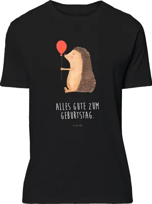 Produktbild von Mr. & Mrs. Panda T-Shirt Igel Luftballon - Schwarz - Geschenk, Glückwunsch, Herzlichen, Geburtstag, Lustiges, Ballon, Jersey-Shirt, Tshirt, oberteil, Happy Birthday, S