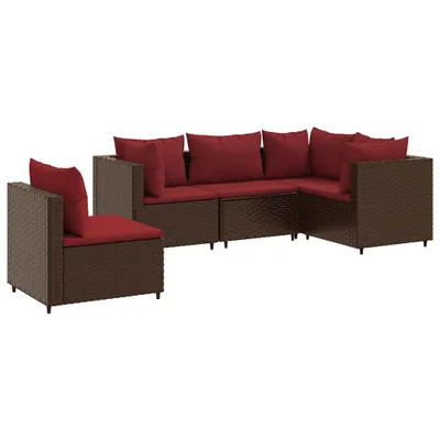 Produktbild von vidaXL 5-tlg. Garten-Lounge-Set mit Kissen Braun Poly Rattan