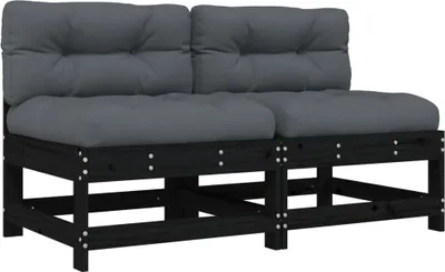 Produktbild von vidaXL Mittelsofas mit Kissen 2 Stk. Schwarz Massivholz Kiefer
